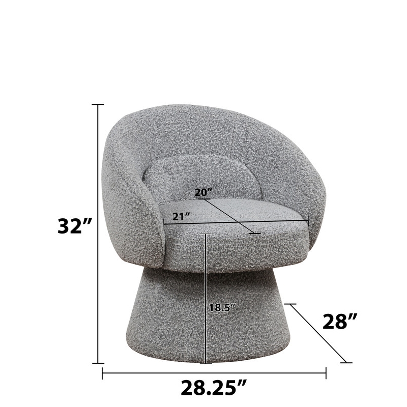 Best Quality Furniture Boucle Fabric Accent Chair with 360 Swivel in Rich Gray