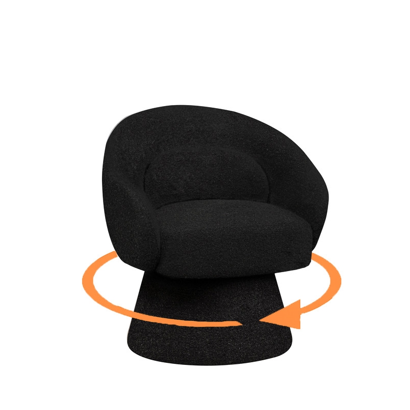 Best Quality Furniture Boucle Fabric Accent Chair with 360 Swivel in Black