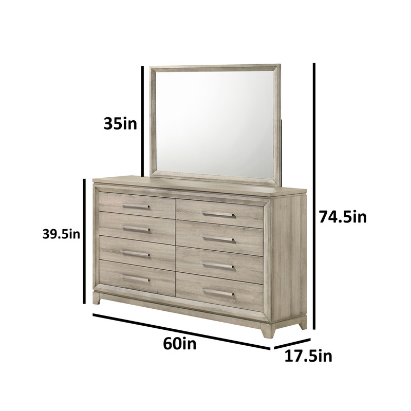 Best Quality Furniture Grey-Beige Wood 8 Drawer Dresser with Mirror
