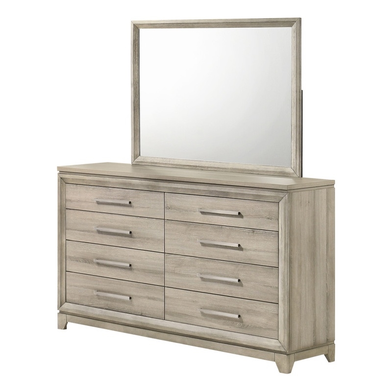 Best Quality Furniture Grey-Beige Wood 8 Drawer Dresser with Mirror