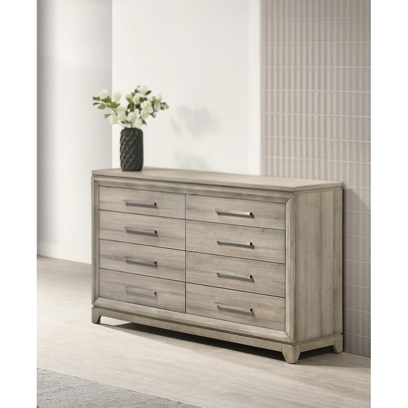 Best Quality Furniture Grey-Beige Wood 8 Drawer Horizonal Dresser