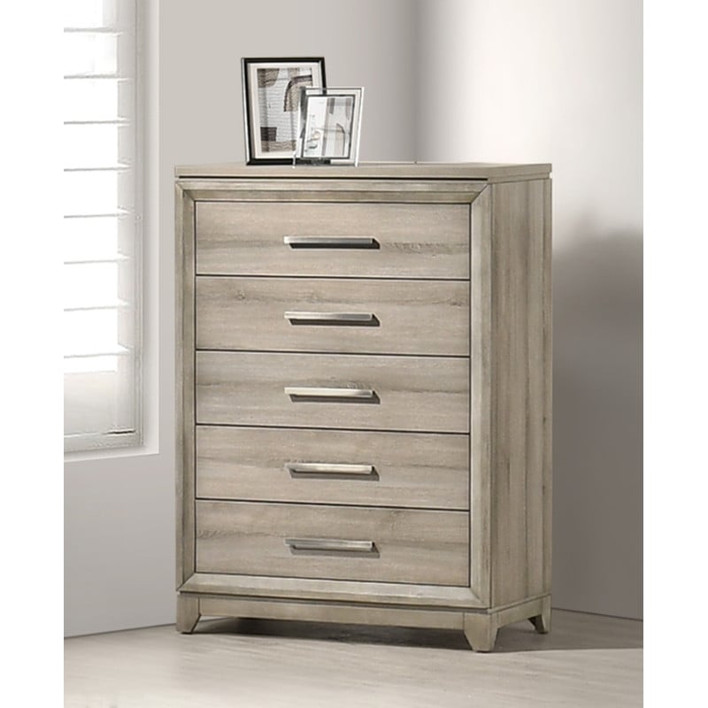Best Quality Furniture Grey-Beige Wood 5 Drawer Vertical Dresser Chest