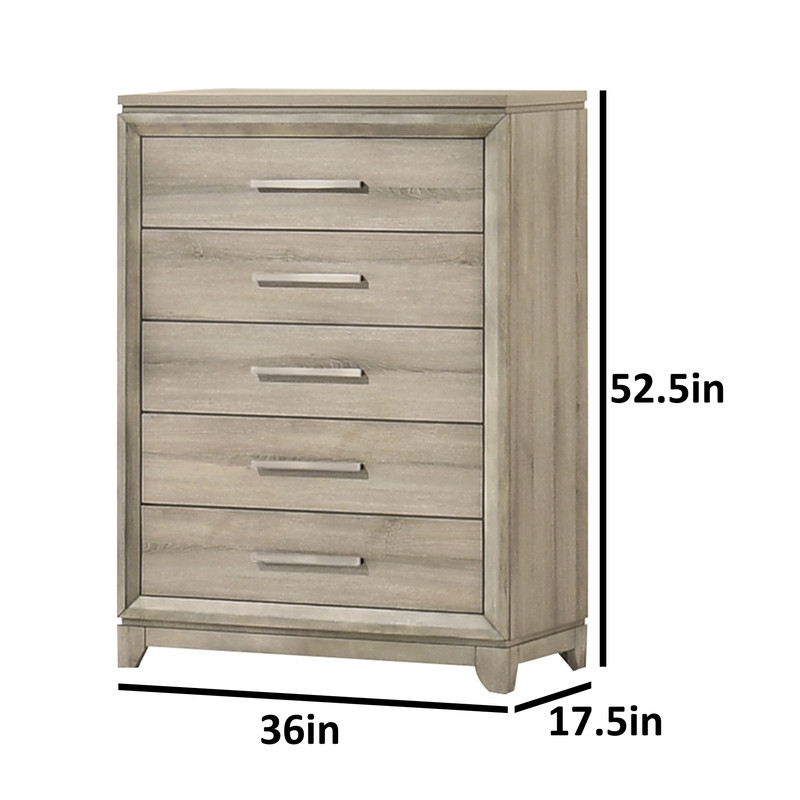Best Quality Furniture Grey-Beige Wood 5 Drawer Vertical Dresser Chest