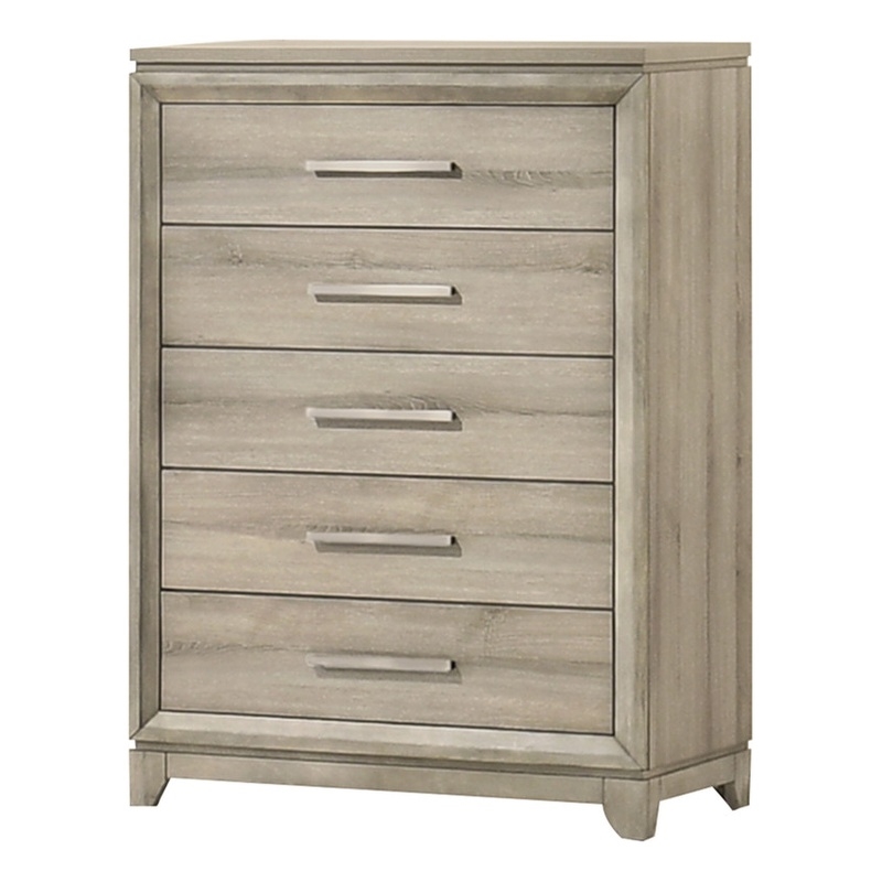 Best Quality Furniture Grey-Beige Wood 5 Drawer Vertical Dresser Chest