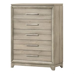 Best Quality Furniture Grey-Beige Wood 5 Drawer Vertical Dresser Chest
