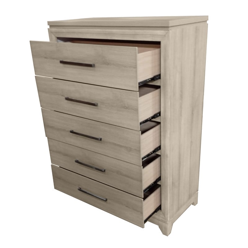 Best Quality Furniture Grey-Beige Wood Bedroom Set with King Panel Bed