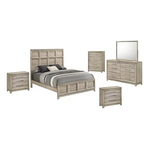 Best Quality Furniture Grey-Beige Wood Bedroom Set with King Panel Bed