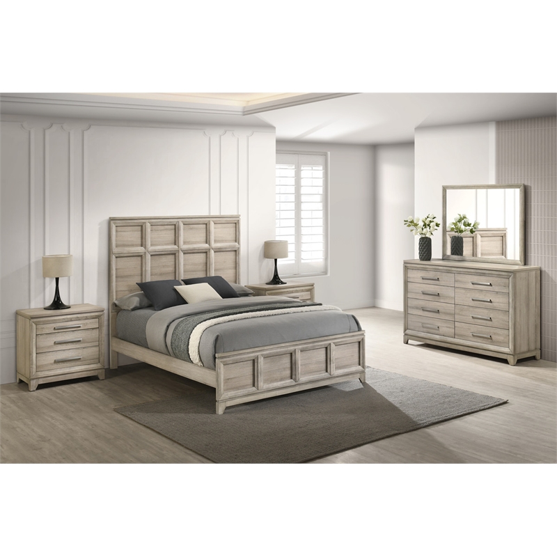 Best Quality Furniture Grey-Beige Wood Bedroom Set with King Panel Bed