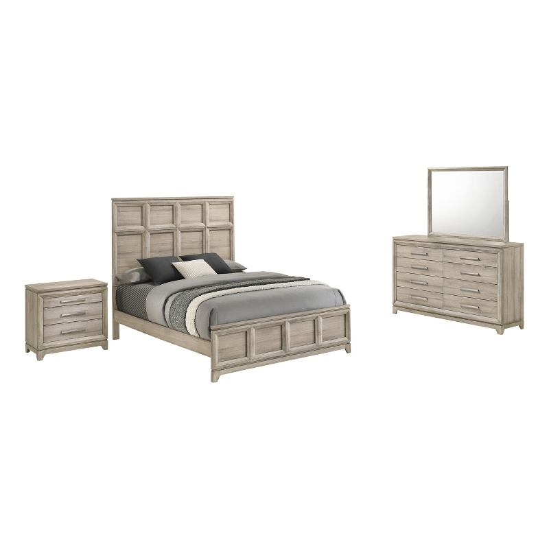 Best Quality Furniture Grey-Beige Wood Bedroom Set with King Panel Bed