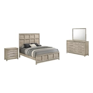 Best Quality Furniture Grey-Beige Wood Bedroom Set with King Panel Bed