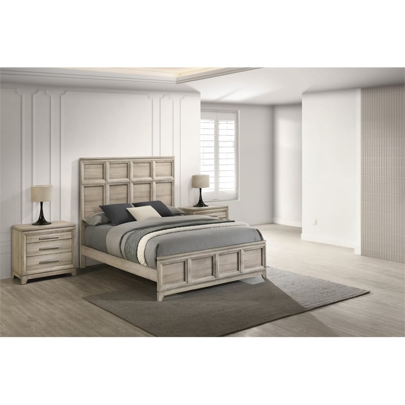 Best Quality Furniture Grey-Beige Wood Bedroom Set with King Panel Bed