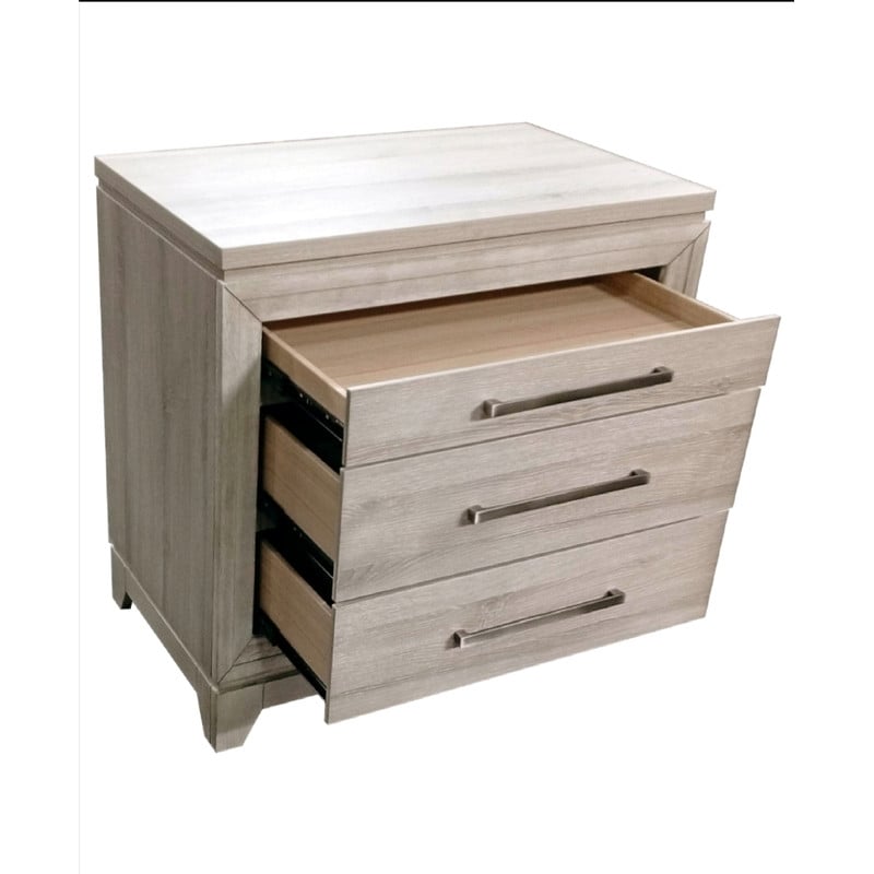 Best Quality Furniture Grey-Beige Wood Bedroom Set with King Panel Bed