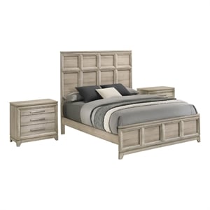 Best Quality Furniture Grey-Beige Wood Bedroom Set with King Panel Bed