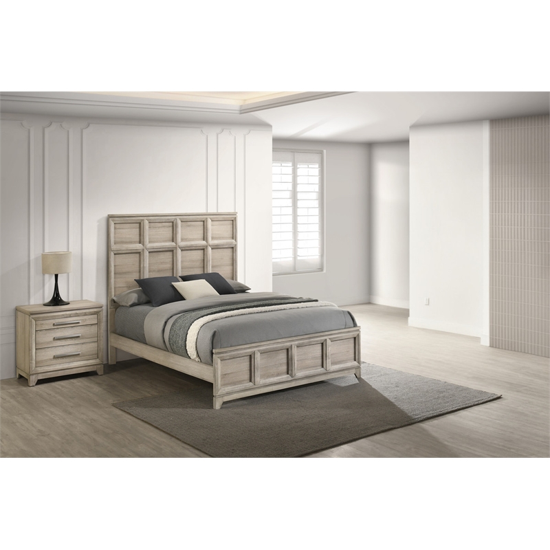 Best Quality Furniture Grey-Beige Wood Bedroom Set with King Panel Bed