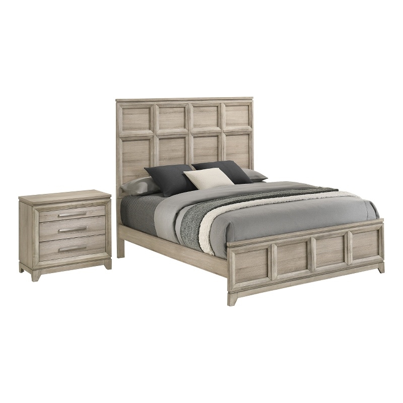 Best Quality Furniture Grey-Beige Wood Bedroom Set with King Panel Bed