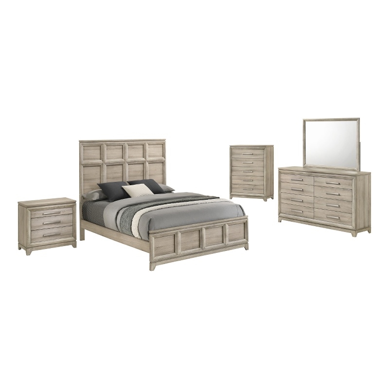 Best Quality Furniture Grey-Beige Wood Bedroom Set with Queen Panel Bed