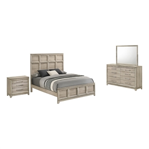 Best Quality Furniture Grey-Beige Wood Bedroom Set with Queen Panel Bed
