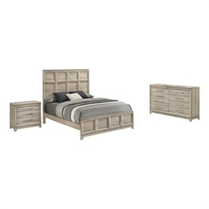 Best Quality Furniture Grey-Beige Wood Bedroom Set with Queen Panel Bed