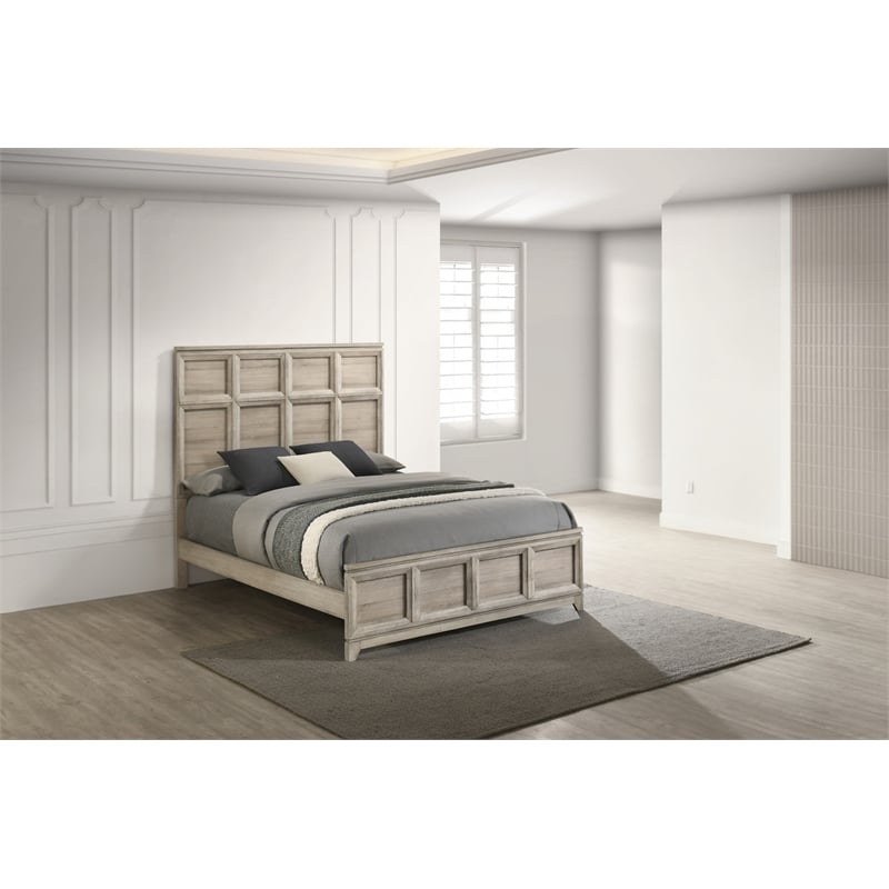 Best Quality Furniture Weathered Grey-Beige Wood Panel Bed in King