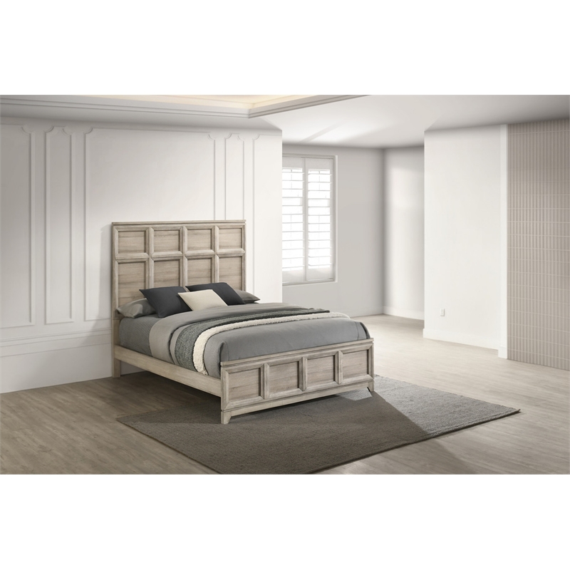 Best Quality Furniture Weathered Grey-Beige Wood Panel Bed in Queen