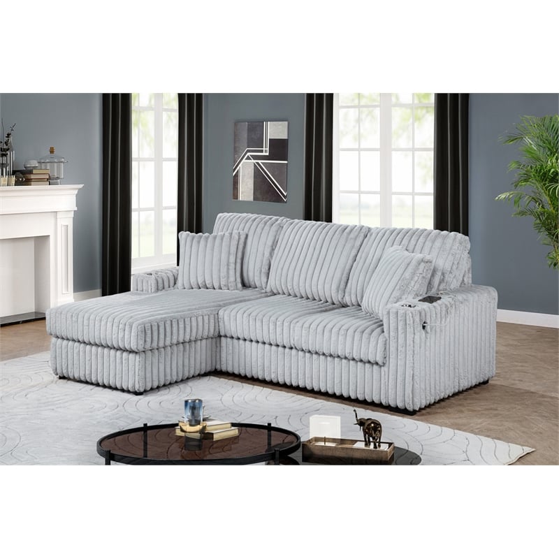 Best Quality Furniture Light Gray Corduroy Fabric Reversible Sectional with USB