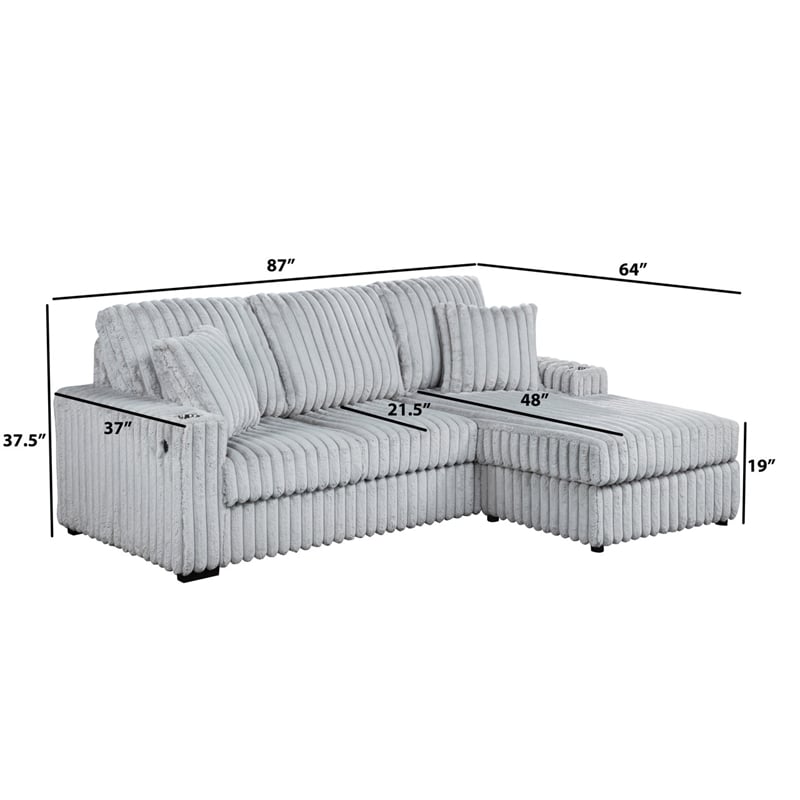 Best Quality Furniture Light Gray Corduroy Fabric Reversible Sectional with USB