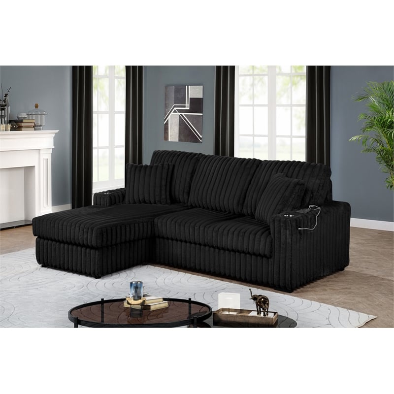 Best Quality Furniture Black Corduroy Fabric Reversible Sectional with USB