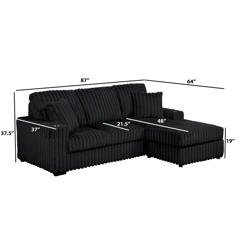 Best Quality Furniture Black Corduroy Fabric Reversible Sectional with USB