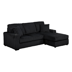 Best Quality Furniture Black Corduroy Fabric Reversible Sectional with USB