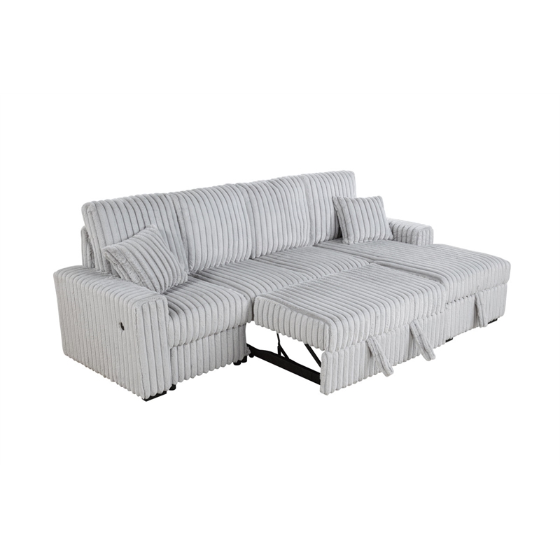 Best Quality Furniture Light Gray Corduroy Fabric 3pc Sectional with Pullout Bed