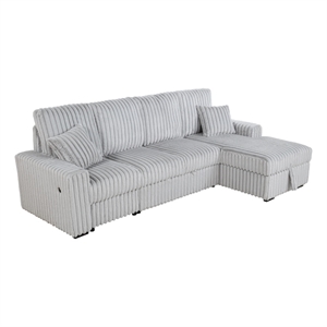 Best Quality Furniture Light Gray Corduroy Fabric 3pc Sectional with Pullout Bed