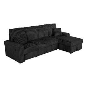 Best Quality Furniture Black Corduroy Fabric 3pc Sectional with Pullout Bed