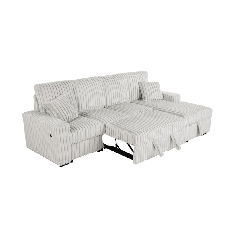 Best Quality Furniture Beige Corduroy Fabric 3pc Sectional with Pullout Bed