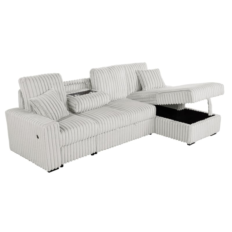 Best Quality Furniture Beige Corduroy Fabric 3pc Sectional with Pullout Bed