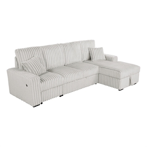 Best Quality Furniture Beige Corduroy Fabric 3pc Sectional with Pullout Bed