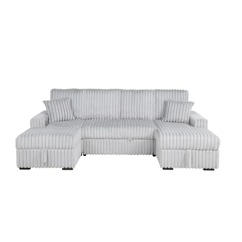 Best Quality Furniture Light Gray Corduroy Fabric 4pc Sectional with Pullout Bed