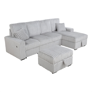Best Quality Furniture Light Gray Corduroy Fabric 4pc Sectional with Pullout Bed