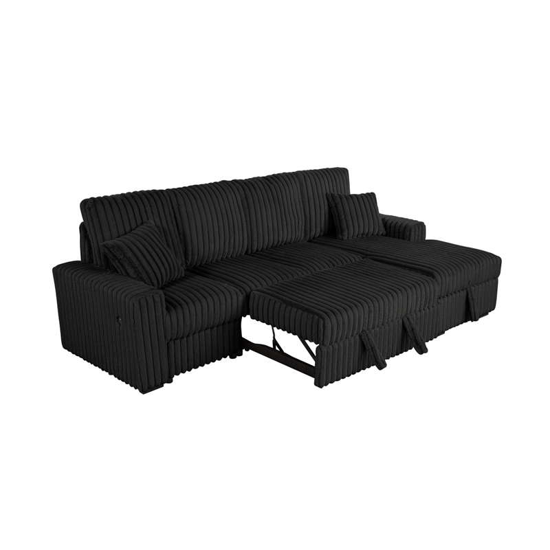 Best Quality Furniture Black Corduroy Fabric 4pc Sectional with Pullout Bed