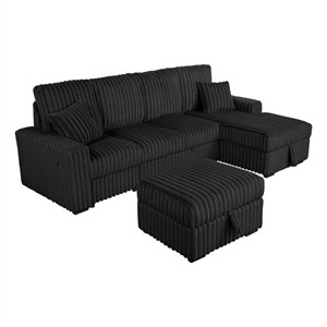 Best Quality Furniture Black Corduroy Fabric 4pc Sectional with Pullout Bed