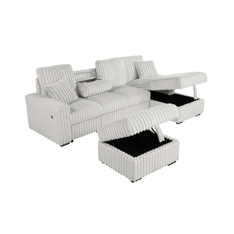 Best Quality Furniture Beige Corduroy Fabric 4pc Sectional with Pullout Bed