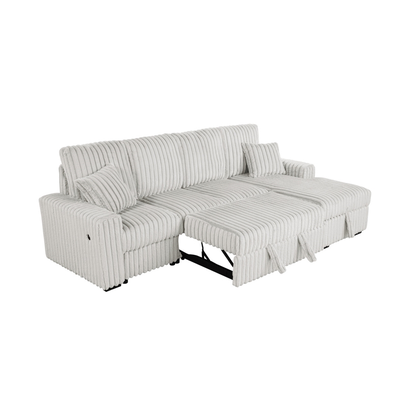 Best Quality Furniture Beige Corduroy Fabric 4pc Sectional with Pullout Bed