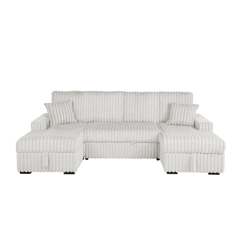 Best Quality Furniture Beige Corduroy Fabric 4pc Sectional with Pullout Bed