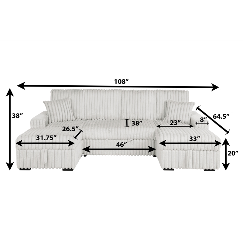 Best Quality Furniture Beige Corduroy Fabric 4pc Sectional with Pullout Bed