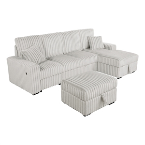 Best Quality Furniture Beige Corduroy Fabric 4pc Sectional with Pullout Bed
