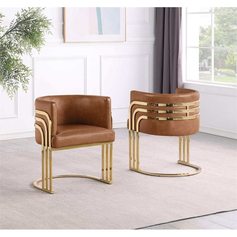 Best Quality Furniture Brown Toffee Faux Leather Leathaire Double Side Chairs