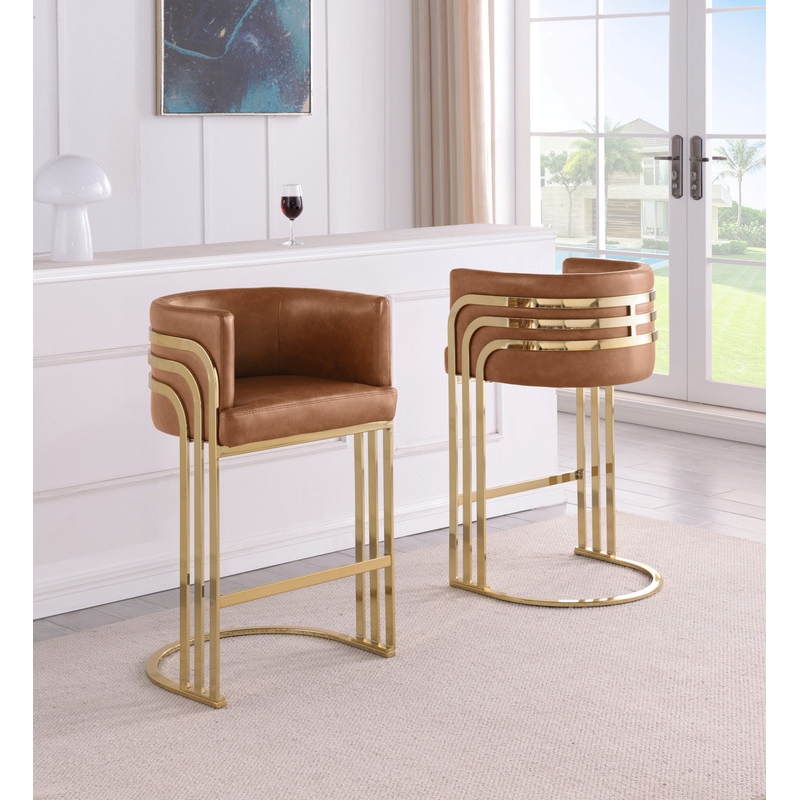 Best Quality Furniture Brown Toffee Faux Leather Leathaire Bar Stools