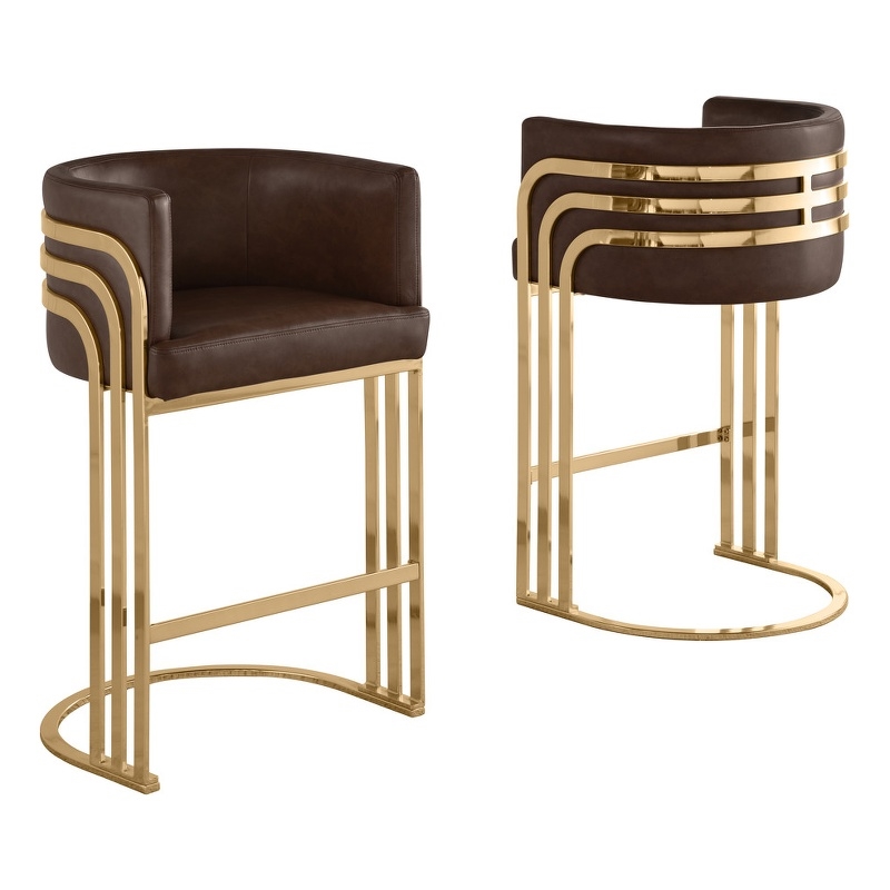 Best Quality Furniture Brown Espresso Faux Leather Leathaire Bar Stools