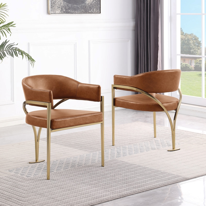 Best Quality Furniture Faux Leather Leathaire Dining Chairs in Toffee Brown
