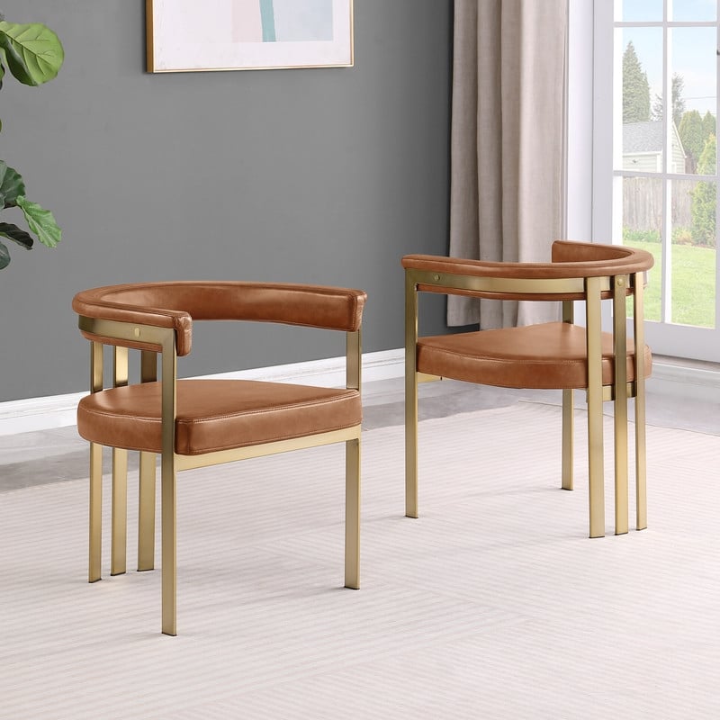 Best Quality Furniture Faux Leather Leathaire Dining Chairs in Toffee Brown