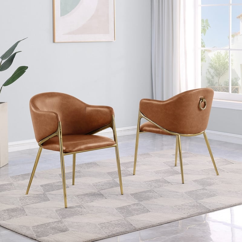 Best Quality Furniture Faux Leather Leathaire Dining Chairs in Toffee Brown
